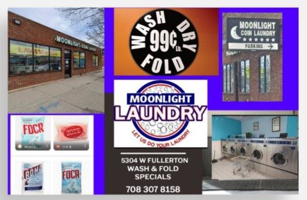 Moonlight Laundromat — attended drop-off laundry counter at 5304 W Fullerton Ave in Belmont Cragin, Chicago