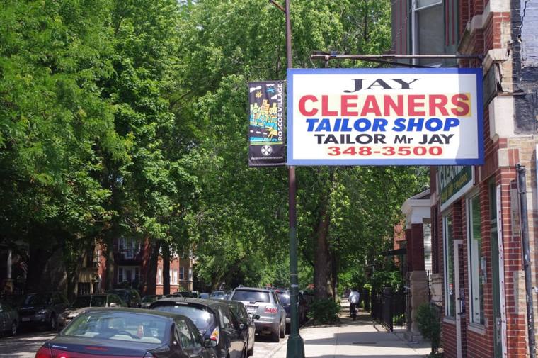 Jay's Cleaners — attended drop-off laundry counter at 1953 W Roscoe St in Roscoe Village, Chicago