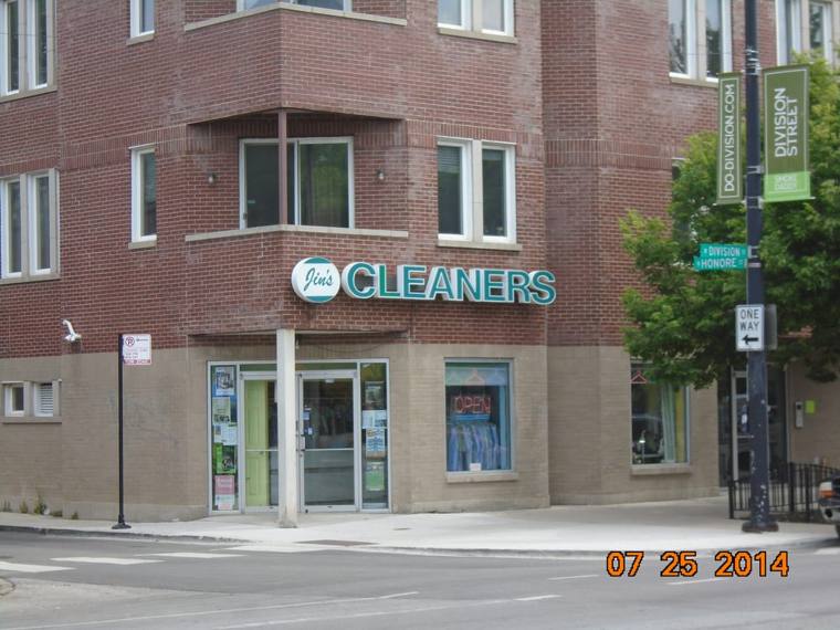 Jin's Cleaners — attended drop-off laundry counter at 1816 W Division St in Wicker Park, Chicago